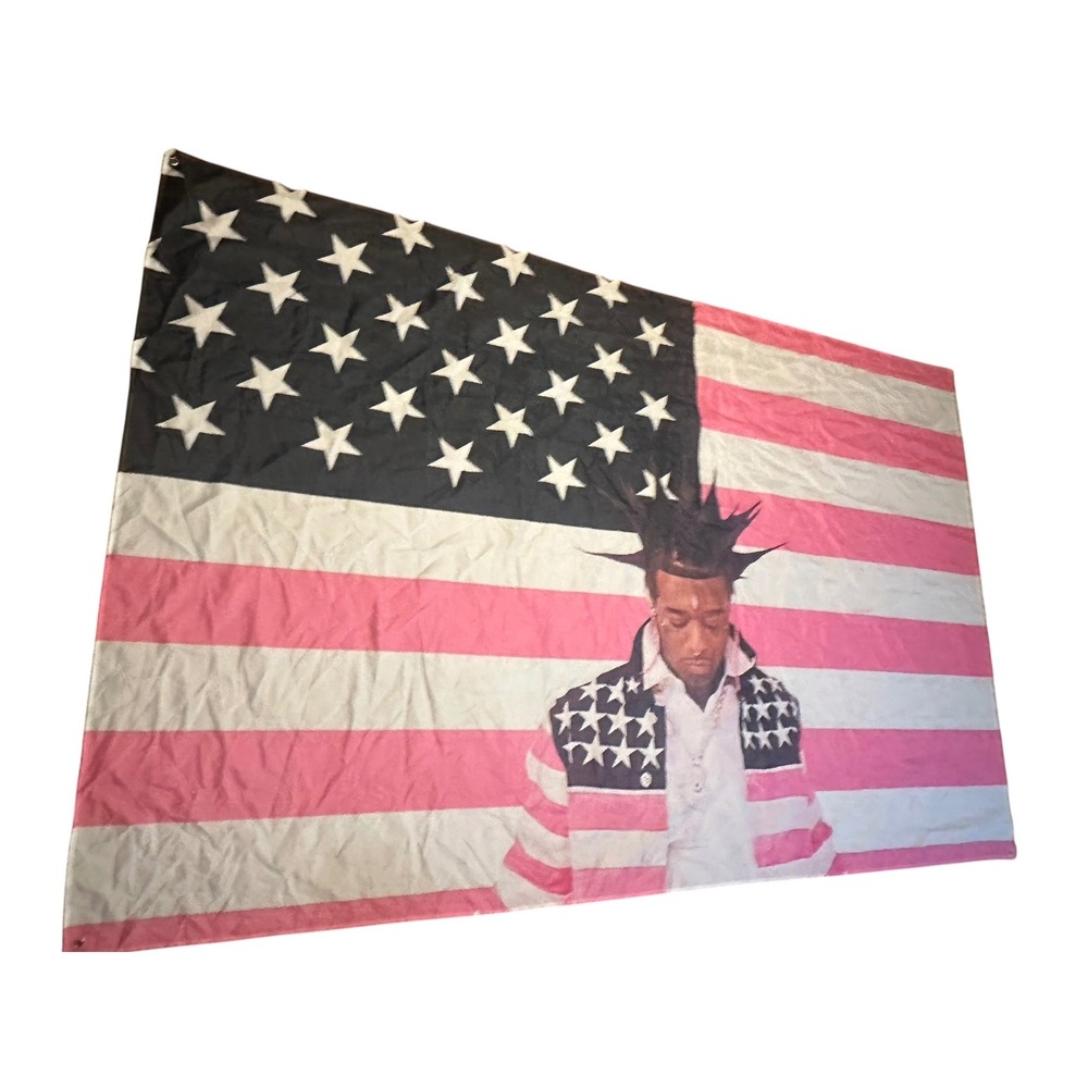 Lil Uzi Vert Pink Tape American Flag Tapestry Banner Wall Hanging Music Decor